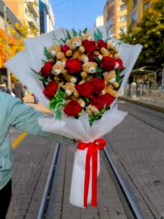 Kırmızı Gül Ayıcık Buketi