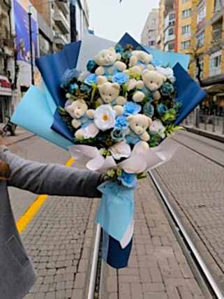 Mavi Gül Ayıcık Buketi